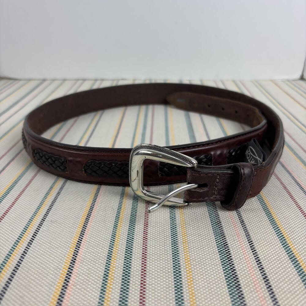 Brighton Belt Mens 36 Brown Leather Braided Black Insets Silver Buckle Casual